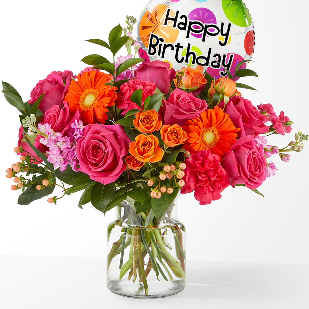 Fiesta Bouquet with Birthday Balloon – Jewel, Itasca IL