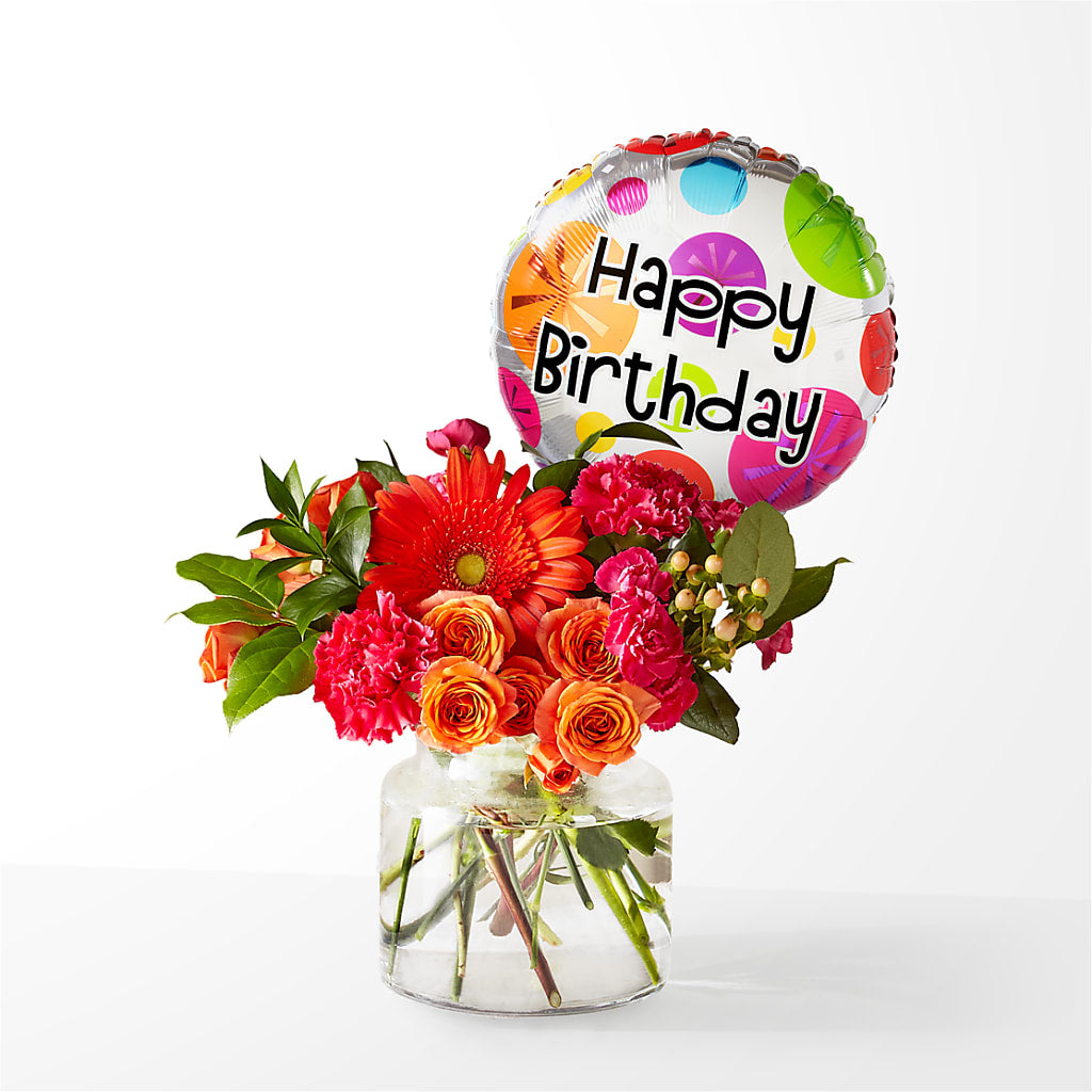 Fiesta Bouquet with Birthday Balloon – Jewel, Itasca IL