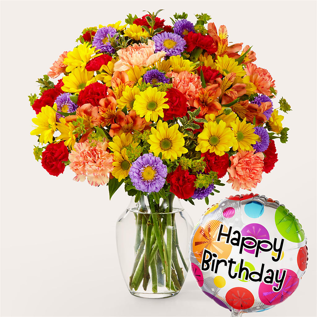 Kaleidoscope Bouquet with Birthday Balloon – Jewel, Itasca IL
