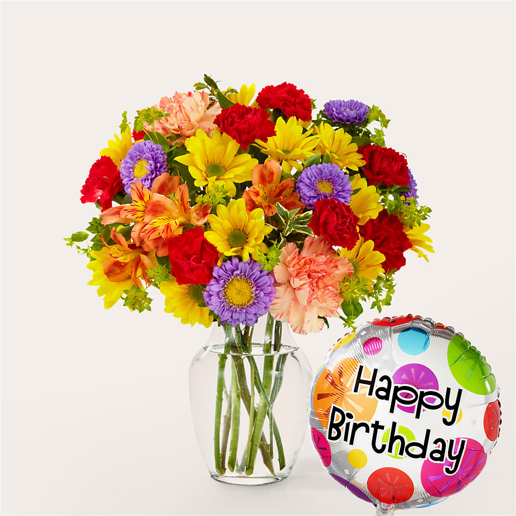 Kaleidoscope Bouquet with Birthday Balloon – Jewel, Itasca IL
