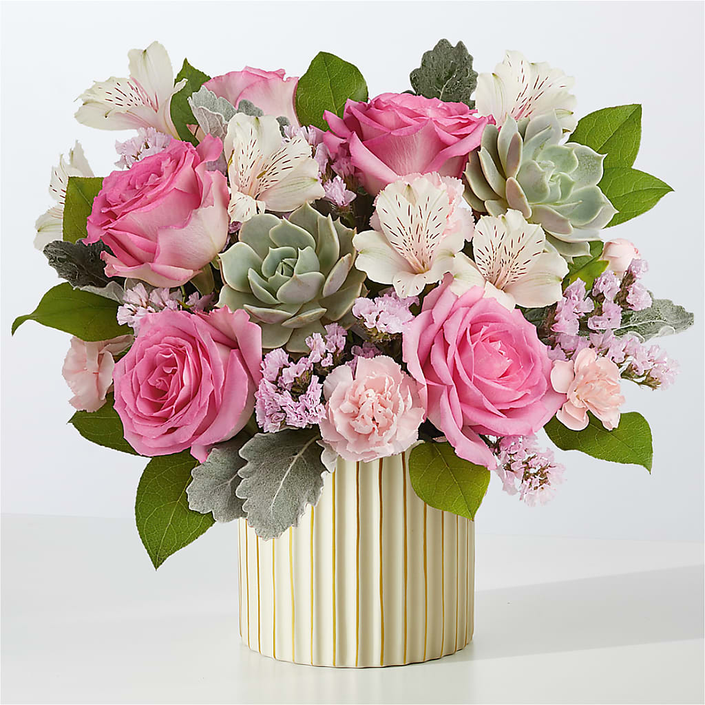 Dusty Rose Bouquet with Ivory Vase – Jewel, Itasca IL