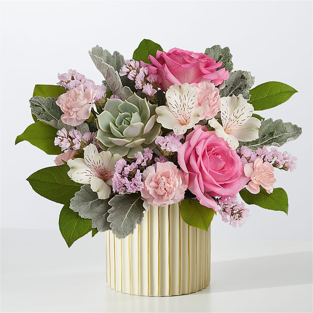 Dusty Rose Bouquet with Ivory Vase – Jewel, Itasca IL
