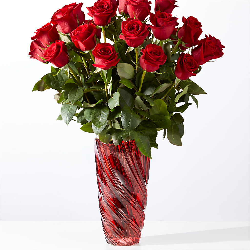 Classic Love Red Rose Bouquet with Luxe Swirl Vase – Jewel, Itasca IL