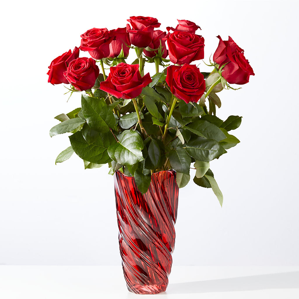 Classic Love Red Rose Bouquet with Luxe Swirl Vase – Jewel, Itasca IL
