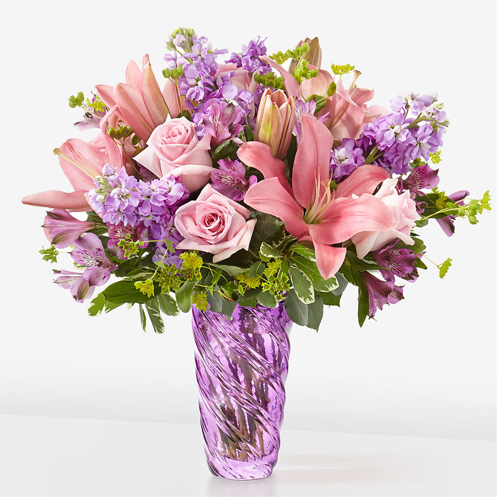 Precious Petals Bouquet with Luxe Swirl Vase – Jewel, Itasca IL