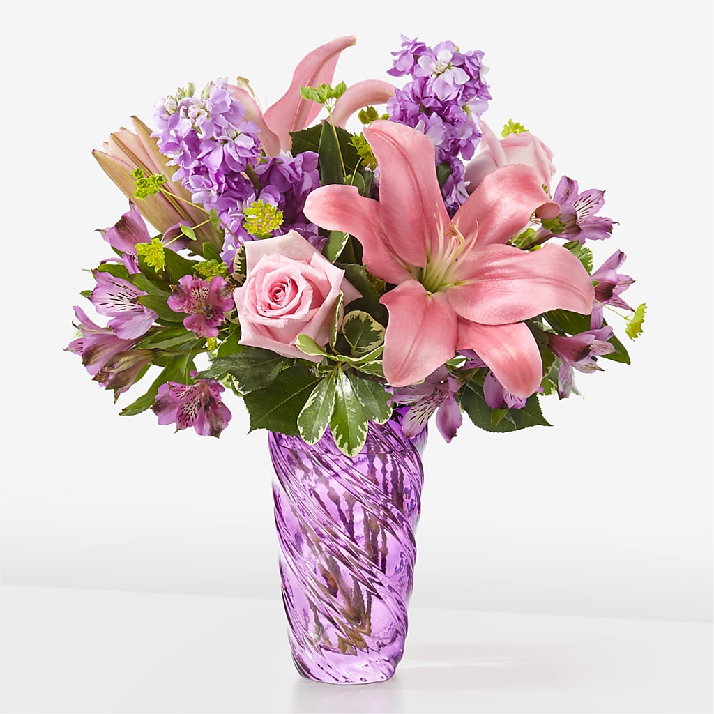 Precious Petals Bouquet with Luxe Swirl Vase – Jewel, Itasca IL