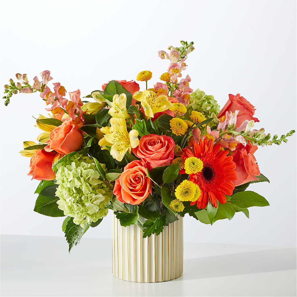 Autumn Sunshine Bouquet with Ivory Vase – Jewel, Itasca IL